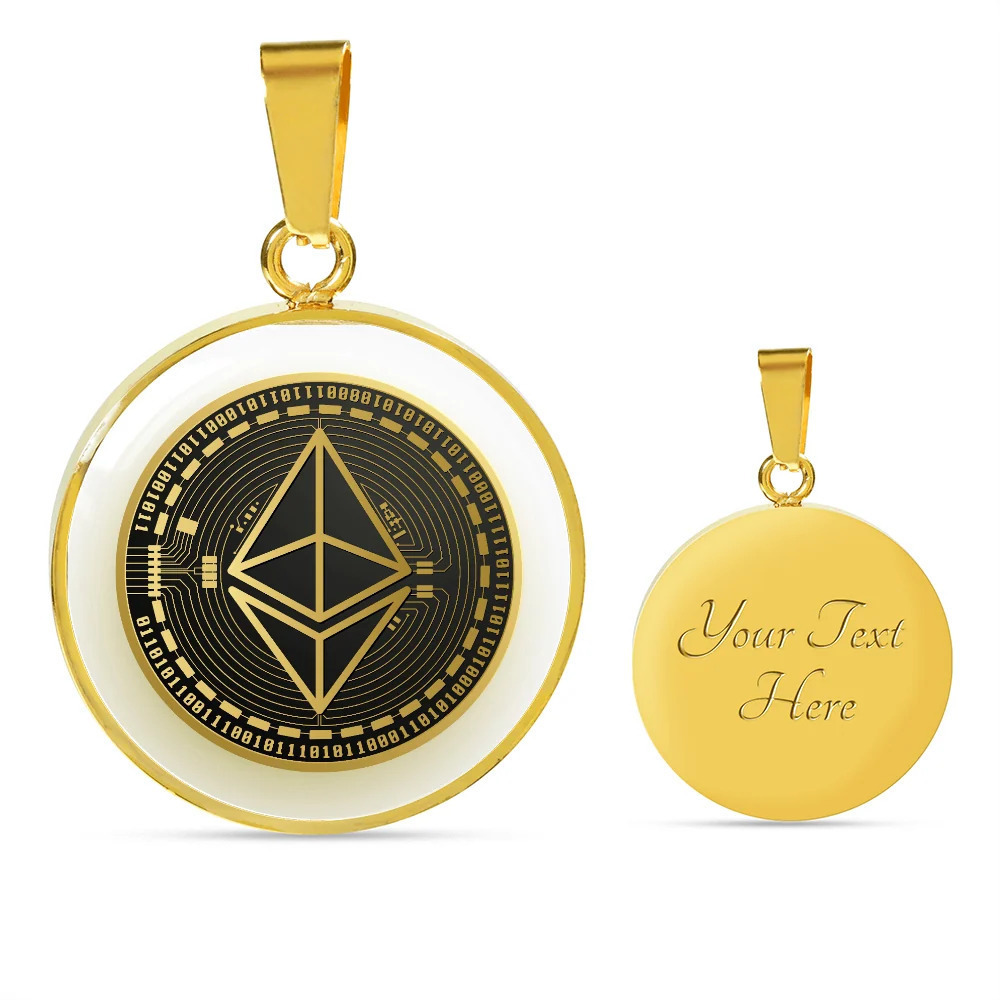 Ethereum Gold Personalized Engraved Gold Circle Necklace Custom Name Date Gift